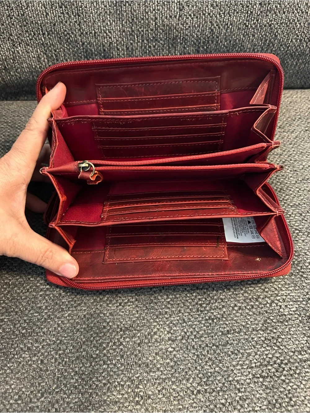 Valenchi Leather Red Embossed Floral Zip Wallet